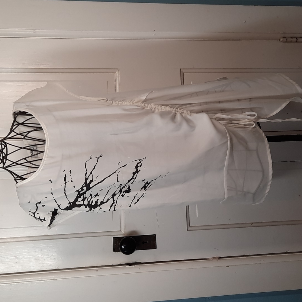 Mad About Style Top Blouse Tree Branch Asymmetrical Tie Polyester Flowy Graphic
